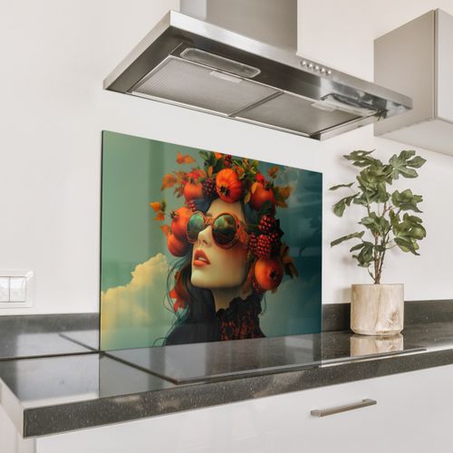 Spritzschutz Küche - Frau - Granatapfel - Herbst - Sonnenbrille