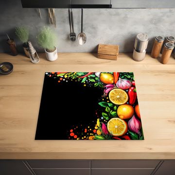 Herdabdeckplatte - Zitronen - Paprika - Kräuter - Graffiti - Farbe - Abstrakt
