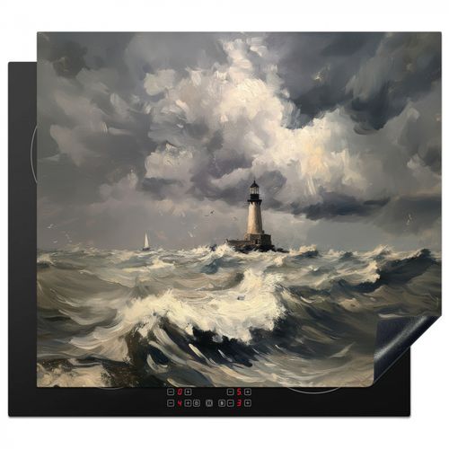Herdabdeckplatte - Leuchtturm - Wellen - Sturm