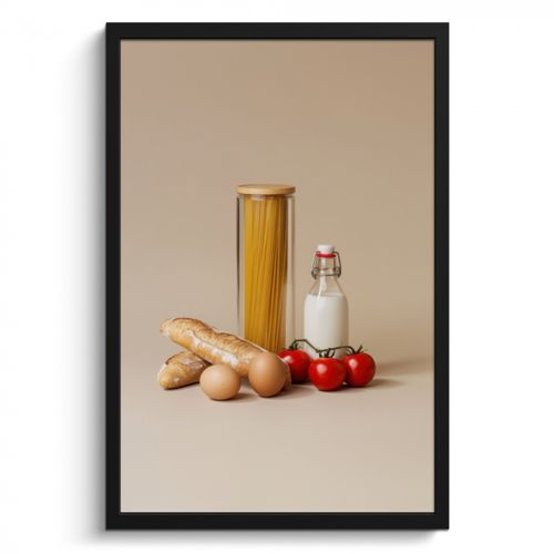 Bilder mit Rahmen - Spaghetti - Milch - Tomaten - Eier - Brot