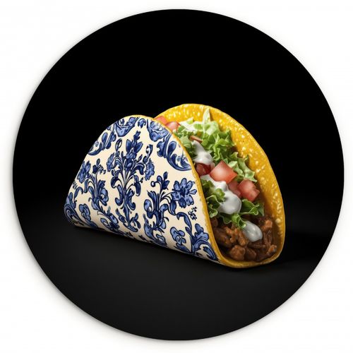 Runde Bilder - Taco - Fleisch - Salat - Delfter Blau - Motiv