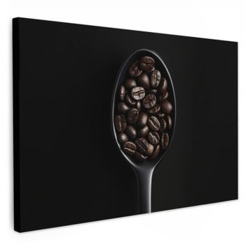 Leinwandbilder - Kaffeebohnen - Löffel - Schwarz