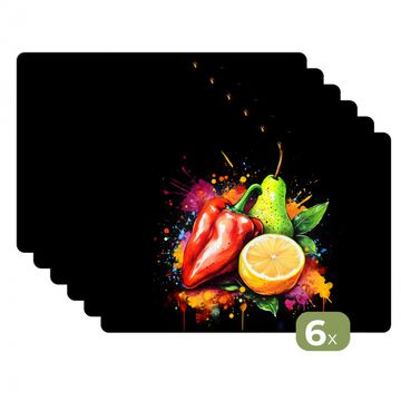 Tischset - Paprika - Birne - Zitrone - Graffiti - Farbe - Abstrakt - 6 Stück