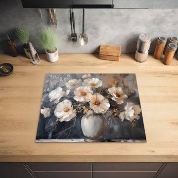 Herdabdeckplatte - Blumen - Weiß - Vase - Modern