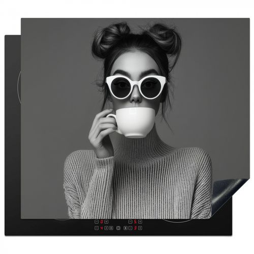 Herdabdeckplatte - Frau - Kaffee - Schwarz - Weiß