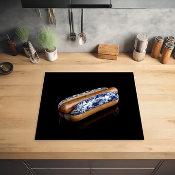 Herdabdeckplatte - Hot Dog - Porzellan - Delfter Blau - Lebensmittel