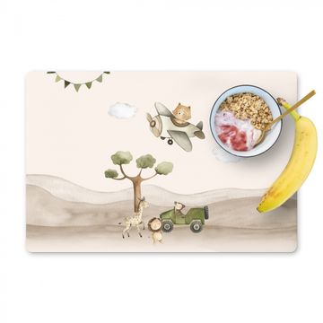 Tischset - Wildlife - Safari - Pastellfarben - Aquarell - Flugzeug - 6 Stück