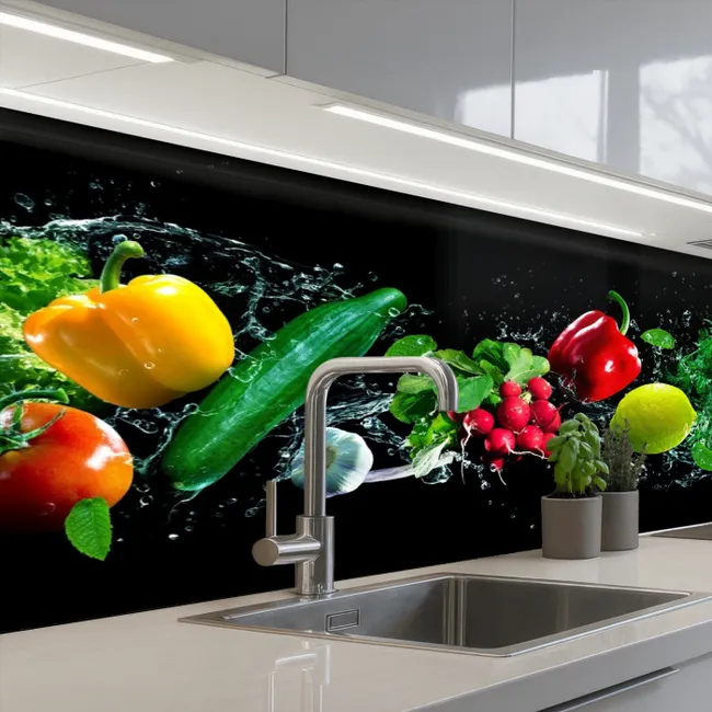 Groente - Splash - Zwart keuken achterwand 2 middel -3d_schuin
