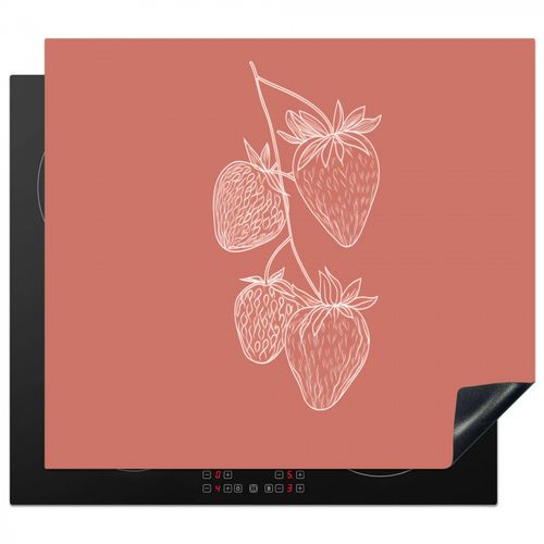 Herdabdeckplatte - Minimalistisch - Illustration - Erdbeere - Zweig