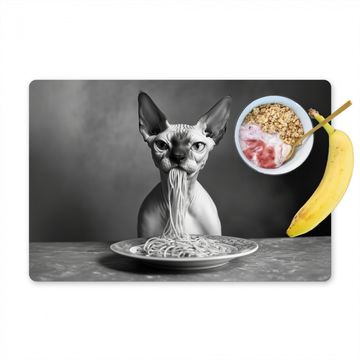 Tischset - Sphynx - Katze - Tiere - Humor - Spaghetti - Schwarz und Weiß - 6 Stück