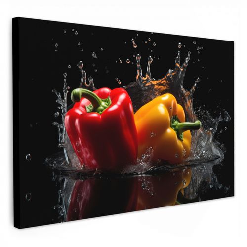 Leinwandbilder - Paprika - Wasser - Schwarz - Gemüse - Rot - Gelb