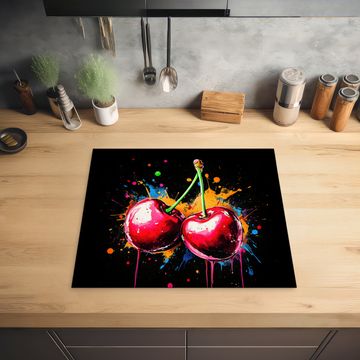 Herdabdeckplatte - Kirschen - Obst - Graffiti - Farbe - Abstrakt - Modern - Farbenfroh