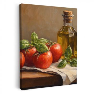 Leinwandbilder - Tomaten - Olivenöl - Stilleben