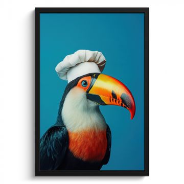 Bilder mit Rahmen - Tukan - Papagei - Vogel - Kochmütze