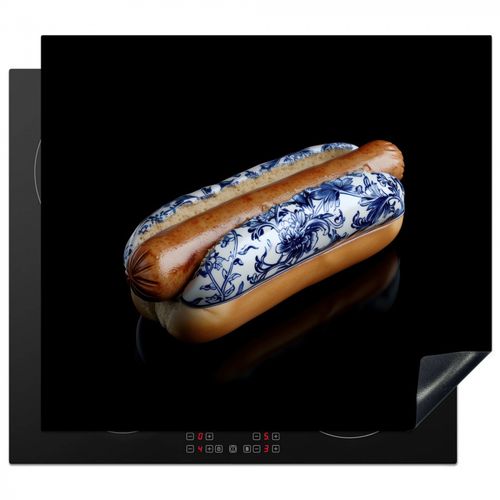 Herdabdeckplatte - Hot Dog - Porzellan - Delfter Blau - Lebensmittel