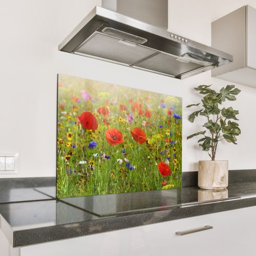 Spritzschutz Küche - Blühendes Feld im Sommerglühen
