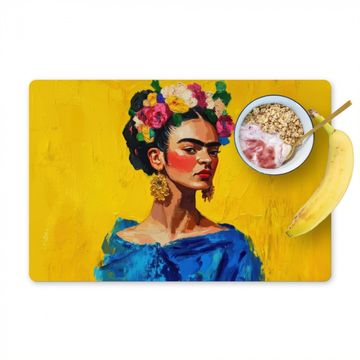 Tischset - Frida Kahlo - Frau - Gelb - Blau - Blumen - 6 Stück