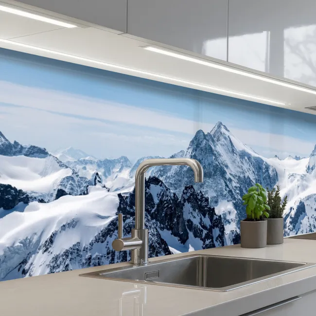 Küchenrückwand - Landschaft - Berge - Schnee - Weiß
