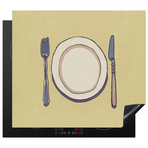 Herdabdeckplatte - Illustration - Teller - Besteck - Beige