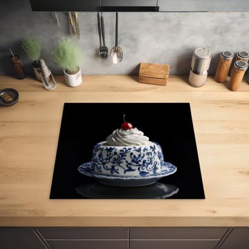 Herdabdeckplatte - Torte - Schlagsahne - Kirsche - Teller - Delfter Blau