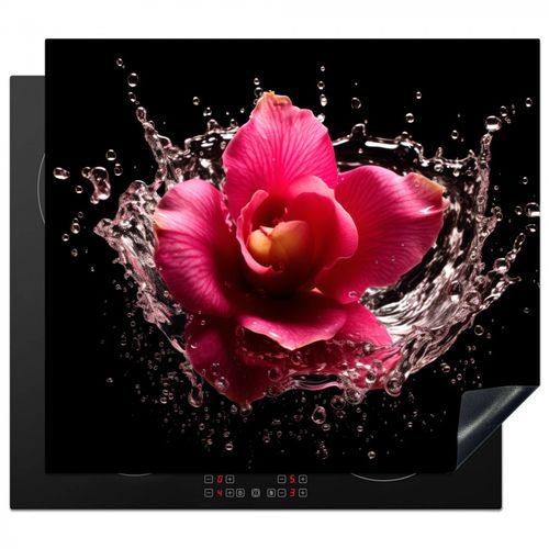 Herdabdeckplatte - Blumen - Rosa - Wasser - Schwarz - Botanisch - Natur