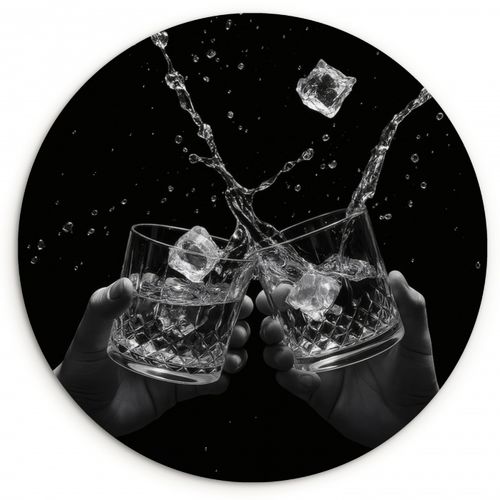 Runde Bilder - Whicky Gläser - Eis - Splashes - Schwarz