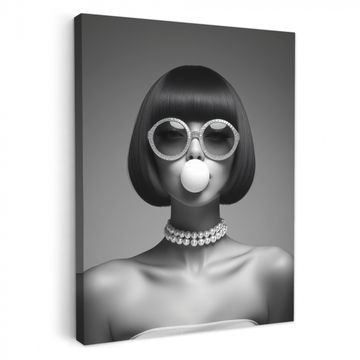 Leinwandbilder - Frau - Schwarz und weiß - Halskette - Sonnenbrille