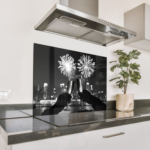 Spritzschutz Küche - Feuerwerk - Prost - Skyline - Champagner