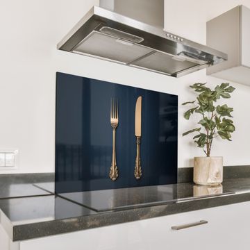 Spritzschutz Küche - Besteck - Dunkelblau - Gold