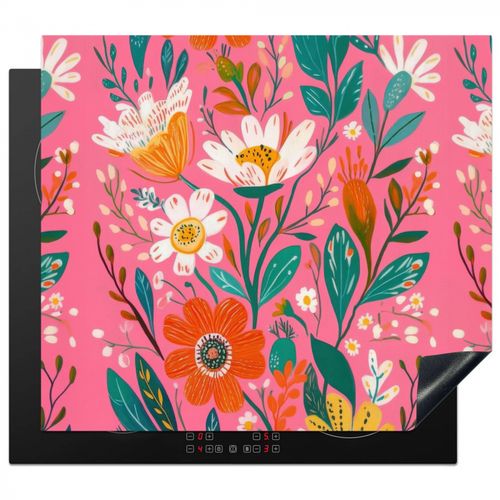 Herdabdeckplatte - Rosa - Blumen - Weiß - Orange