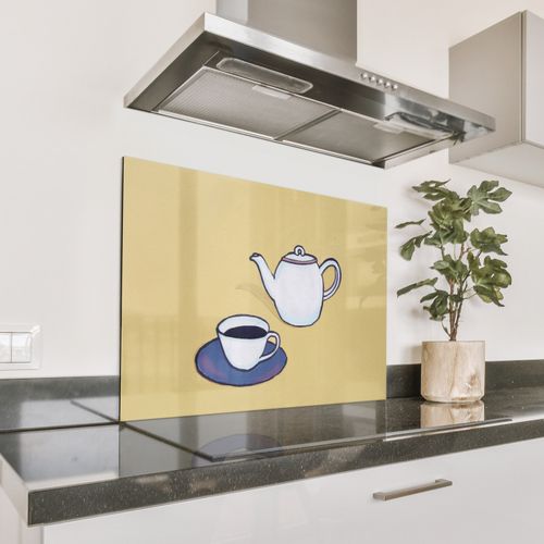 Spritzschutz Küche - Teekanne - Tasse - Beige - Illustration