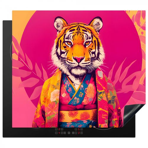 Herdabdeckplatte - Tiger - Kimono - Pflanzen - Rosa