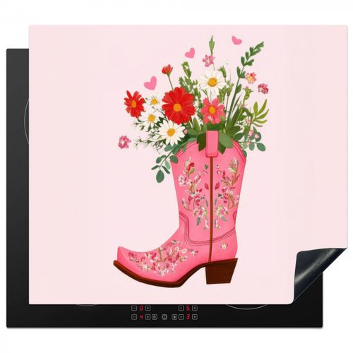 Herdabdeckplatte - Cowboystiefel - Rosa - Strauß - Blumen