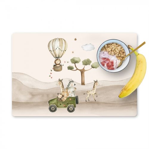 Tischset - Wilde Tiere - Safari - Aquarell - Heißluftballon - 6 Stück