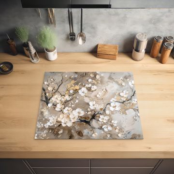 Herdabdeckplatte - Blumen - Weiß - Gold - Beige - Luxus