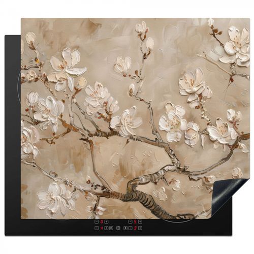 Herdabdeckplatte - Blumen - Modern - Beige - Weiß - Blüte