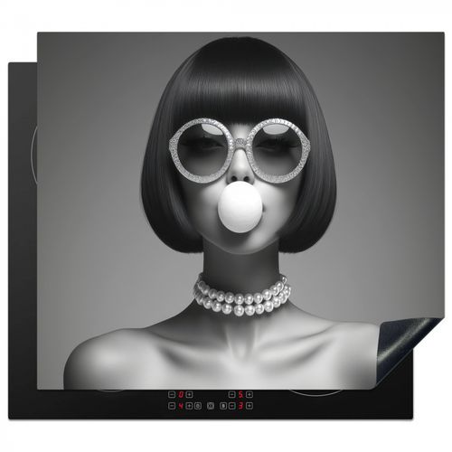 Herdabdeckplatte - Frau - Schwarz und weiß - Halskette - Sonnenbrille