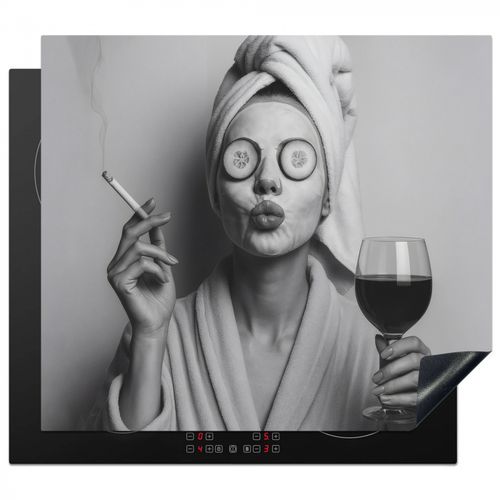 Herdabdeckplatte - Frau - Maske - Wein - Zigarette