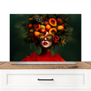 Spritzschutz Küche - Frau - Früchte - Papaya - Ananas