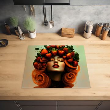 Herdabdeckplatte - Frau - Erdbeeren - Krone
