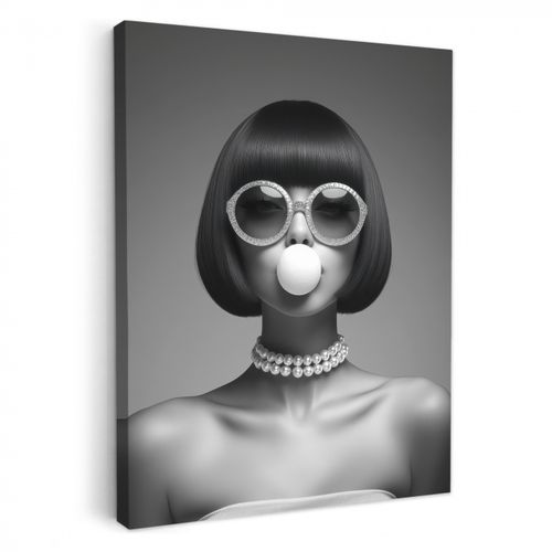 Leinwandbilder - Frau - Schwarz und weiß - Halskette - Sonnenbrille