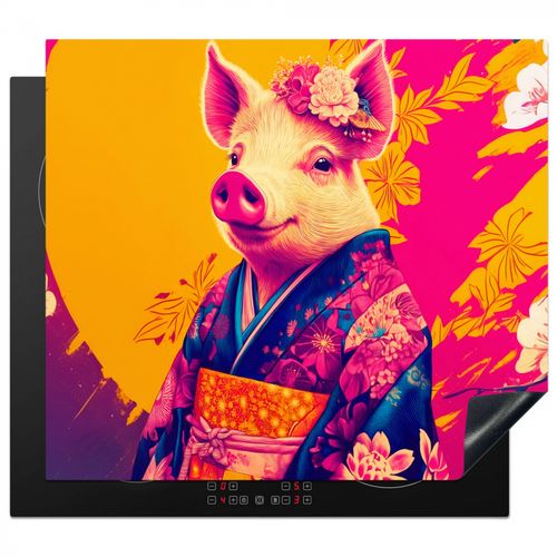 Herdabdeckplatte - Schwein - Blumenkrone - Kimono - Abstrakt