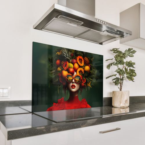Spritzschutz Küche - Frau - Früchte - Papaya - Ananas