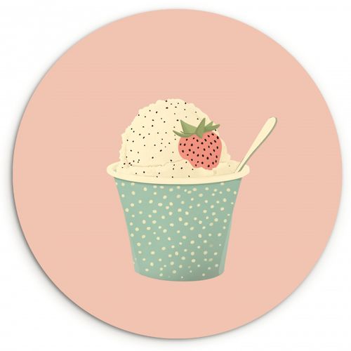 Runde Bilder - Tablett - Eiscreme - Erdbeere - Rosa