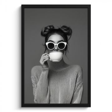 Bilder mit Rahmen - Frau - Kaffee - Schwarz - Weiß