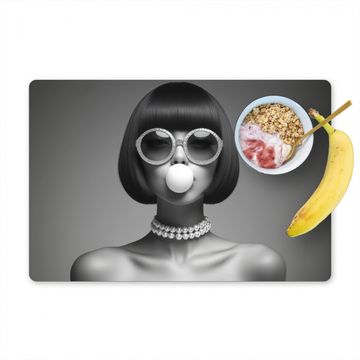 Tischset - Frau - Schwarz und weiß - Halskette - Sonnenbrille - 6 Stück
