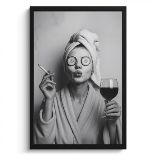 Bilder mit Rahmen - Frau - Maske - Wein - Zigarette