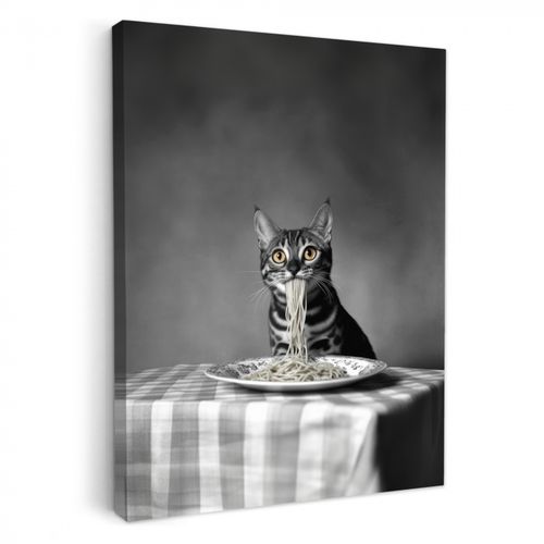 Leinwandbilder - Bengalisch - Katze - Tischtuch - Schwarz - Weiß - Tier
