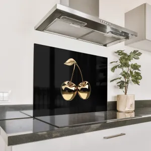 Spritzschutz Küche - Kirsche - Schwarz - Gold - Chrom