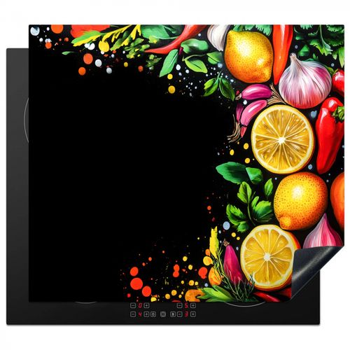 Herdabdeckplatte - Zitronen - Paprika - Kräuter - Graffiti - Farbe - Abstrakt